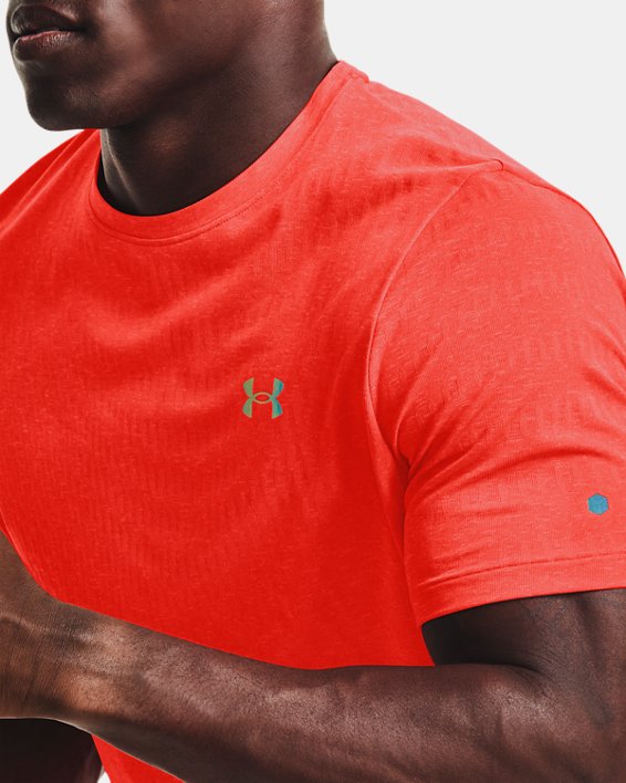 Men's UA RUSH™ HeatGear® Seamless Illusion Short Sleeve, Orange, pdpMainDesktop image number 4